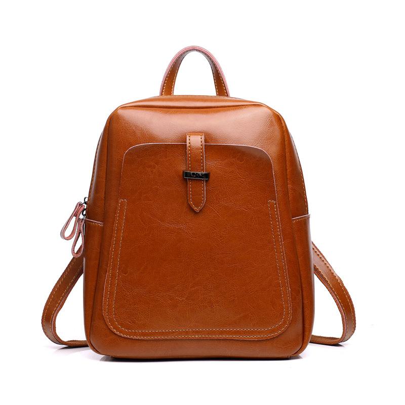 

Genuine Leather Backpack 2021 Casual Brown Women's Travel Outdoor Student Knapsack Style, Black