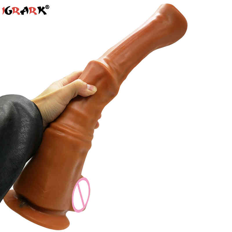 Huge Horse Dildo Soft Long Animal Penis Female Masturbator Anal Dilator Sucker Dick G Spot Super Brown Big-image-744983859