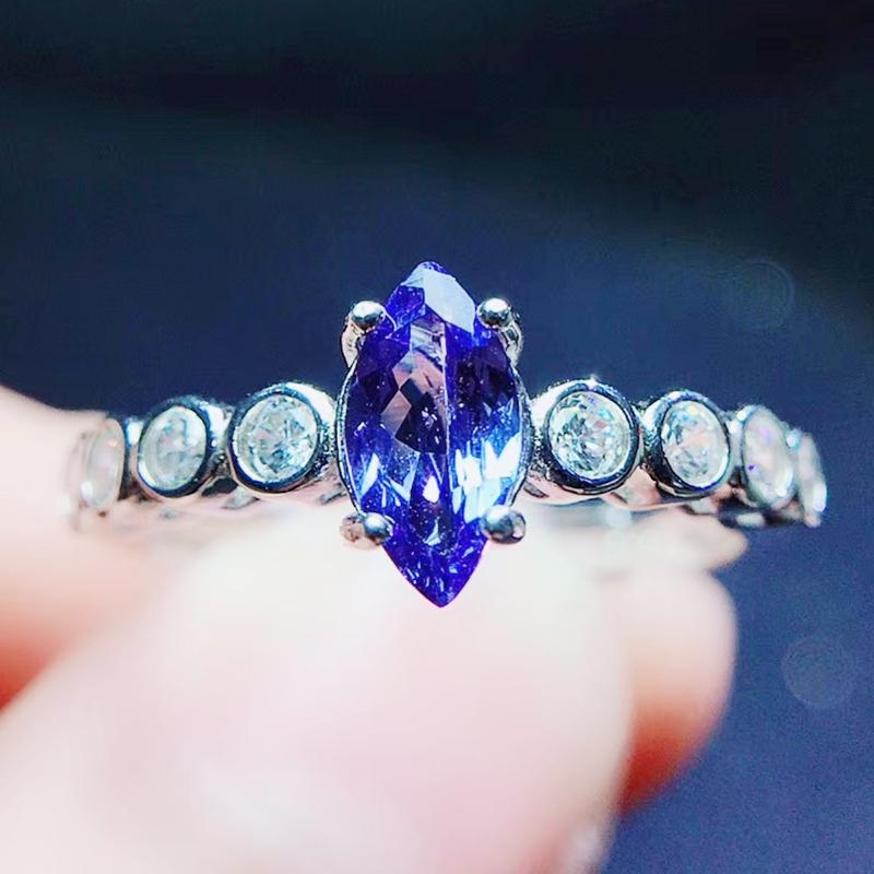 

Cluster Rings Per Jewelry Natural Real Tanzanite Fine Ring 0.65ct Gemstone 925 Sterling Silver Q2042632, Golden;silver