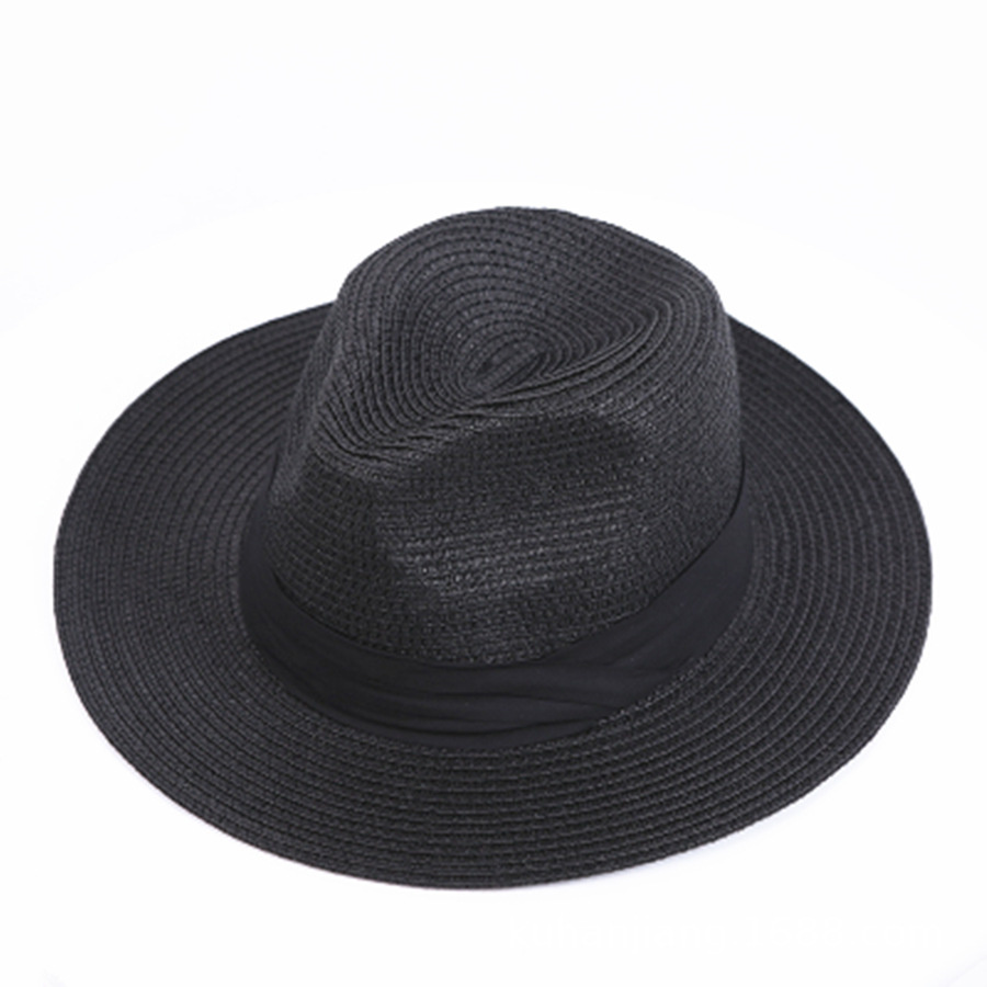 

Wide Brim Hats 2021 Women's Hat Ribbon Straw Sun Breathable Large Beach Summer Boater Round Flat Top For Women