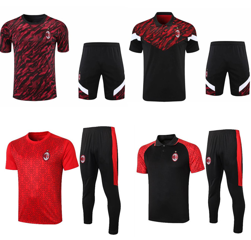 

AC milan football tracksuit kits polo shirt 20/21 Survetement soccer training suit set