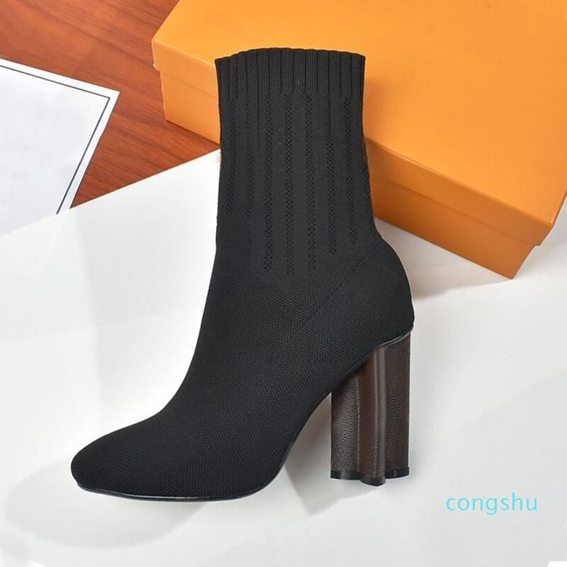 Chaussettes d'automne et d'hiver bottes à talons hauts mode sexy bottes élastiques tricotées designer chaussures femmes alphabétiques dame lettre