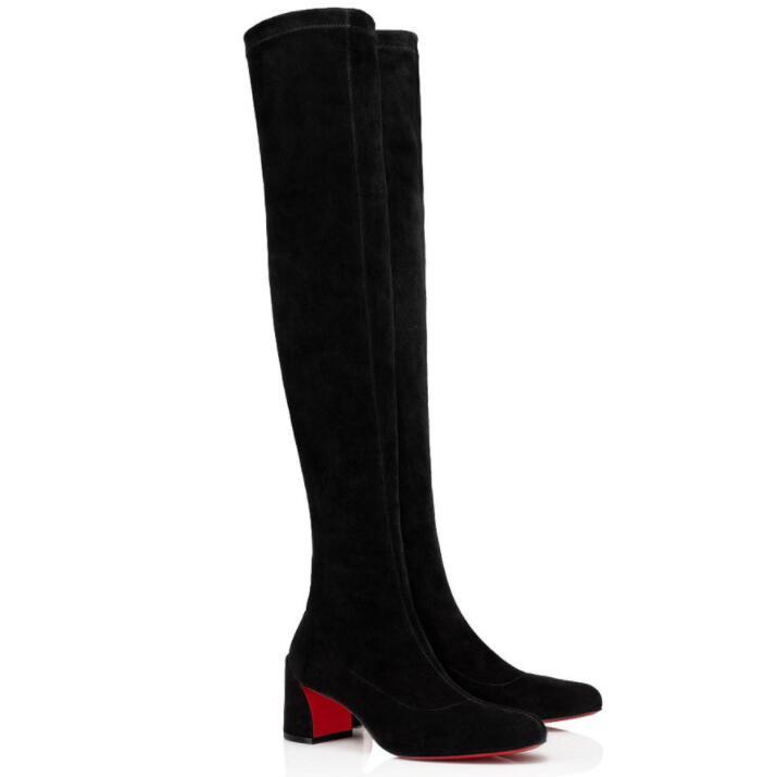 

Sexy Winter Women's Red Bottom Turelaboot Alta 55mm Tall Boots Black Suede Leather Over Knee Boot Reds Sole Party Dress Wedding EU35-43
