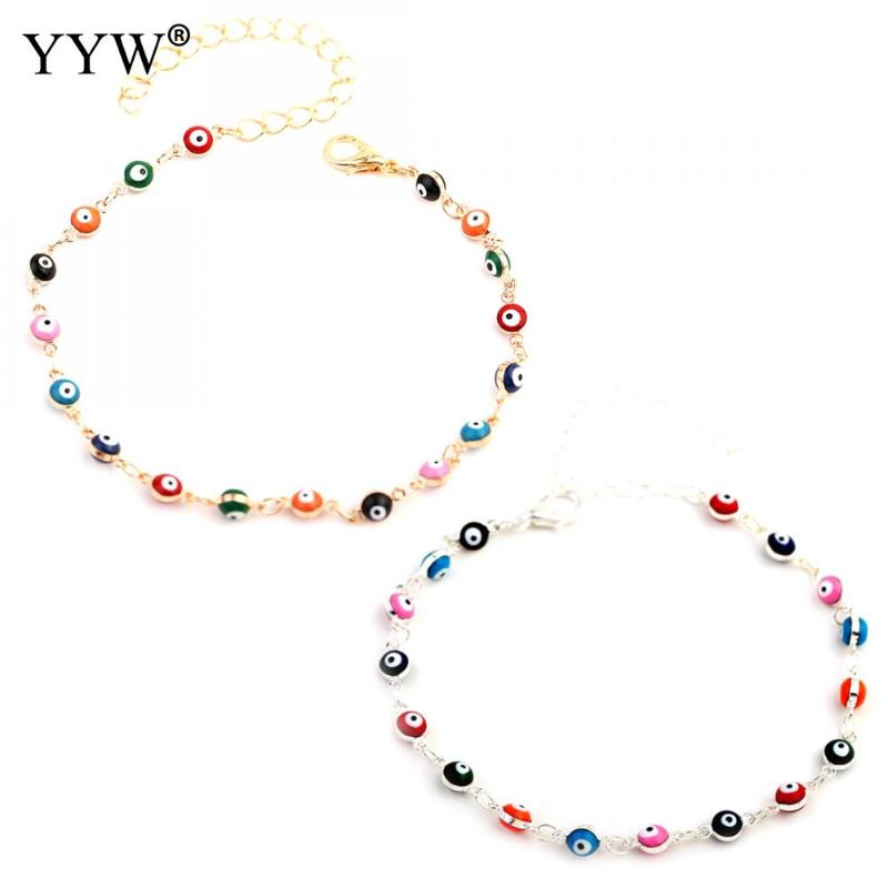 

Anklets 2021 Brand Brass Anklet With Lampwork Glass Evil Eye 3.1Inch Extender Chain Plated Bracelets For Woman Leg, Red;blue