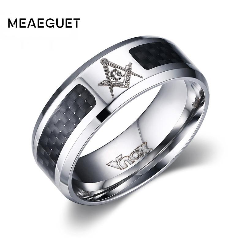 

Cluster Rings Meaeguet Black Men Stainless Steel Masonic Wholesale Punk Carbon Fiber Wedding For Jewelry