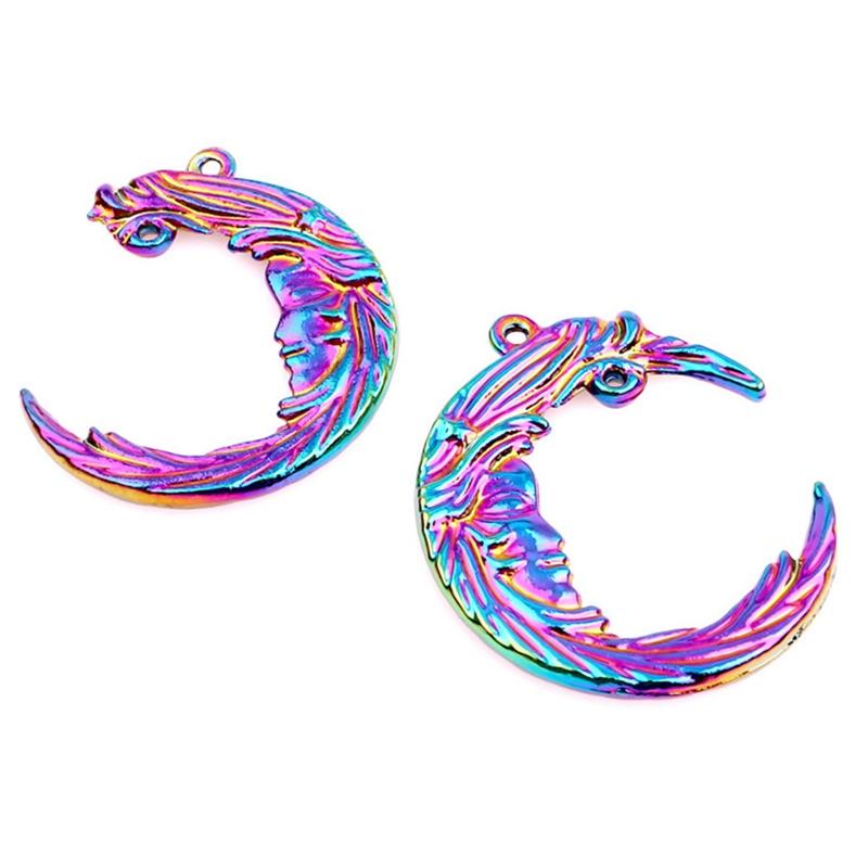 

Charms 10PCS/lot 39X32x3MM Rainbow Color Moon Pendant Alloy Floating Fit For Necklace Bracelet Locket, Bronze;silver
