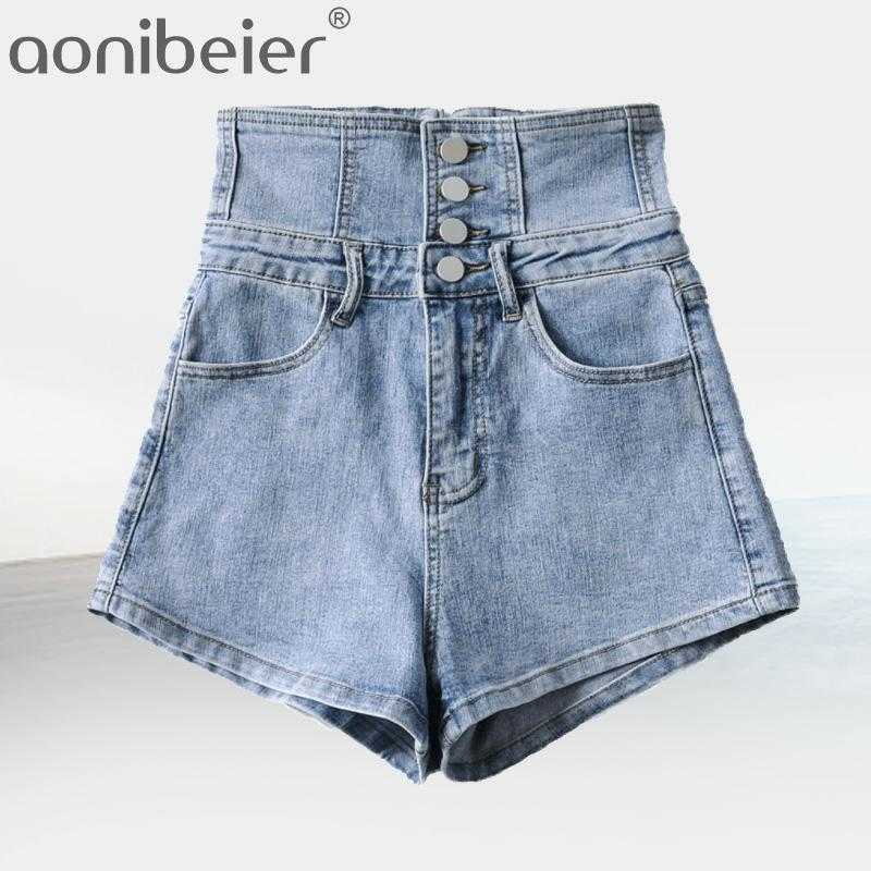 

Summer Women Sexy Shorts with High Waist Button Solid Denim Femme Street Blue Skinny Plus Size 210604, Dark grey
