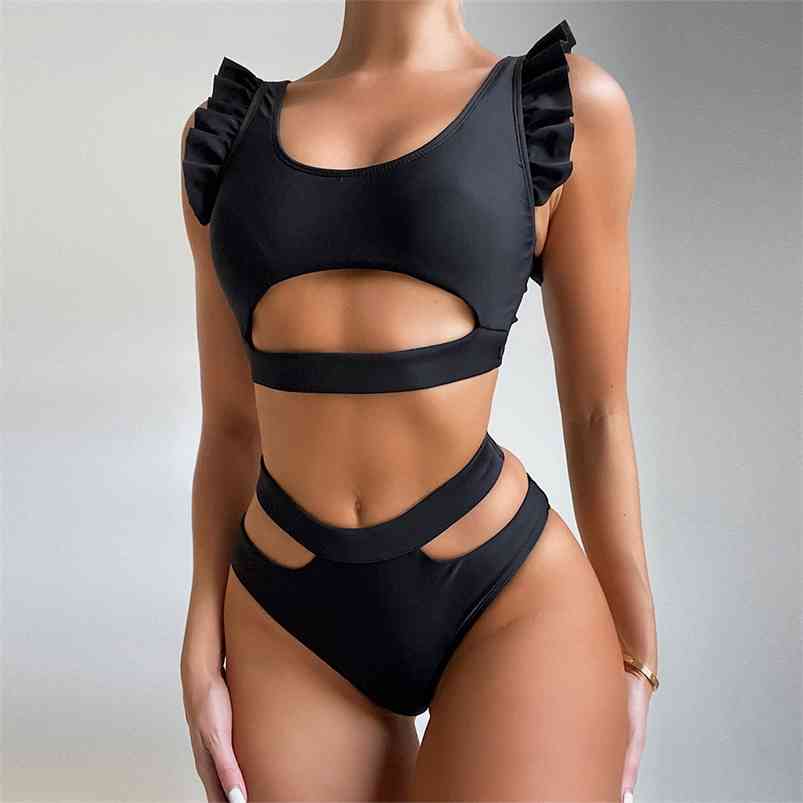 

Sexy High Waist Bikini Women Swimsuit Arrival Swimwear Hollow Out Print Striped Bathing Suit Beachwear Biquini Female 210629, Mjlz119r1