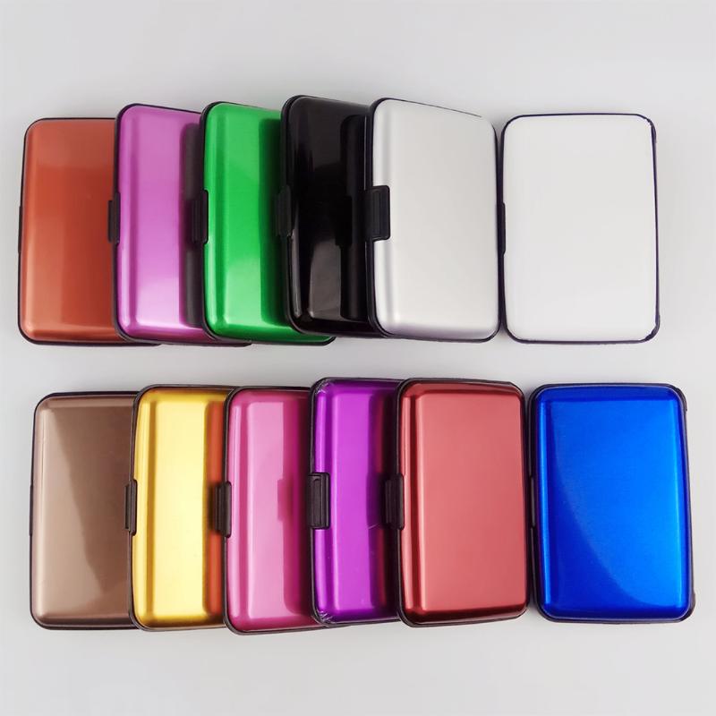 

Men 2021 Business ID Holder And Women Metal RFID Vintage Aluminium Box PU Leather Card Wallet Note Carbon Party Favor