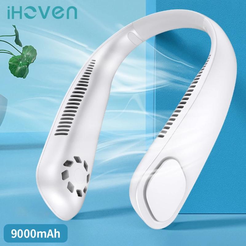 

Printers 2021 IHoven Neck Portable Bladeless Fan 9000mAh Rechargeable Handfree Mini Hanging Sports Fans For Home Outdoor