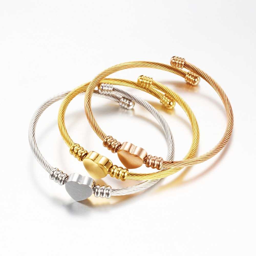 

Cute Heart Weave Stainless Steel Gold Rose Gold Silver Color Bracelet Bangle for Women Fashion Jewelry 2021 New Trend Q0719