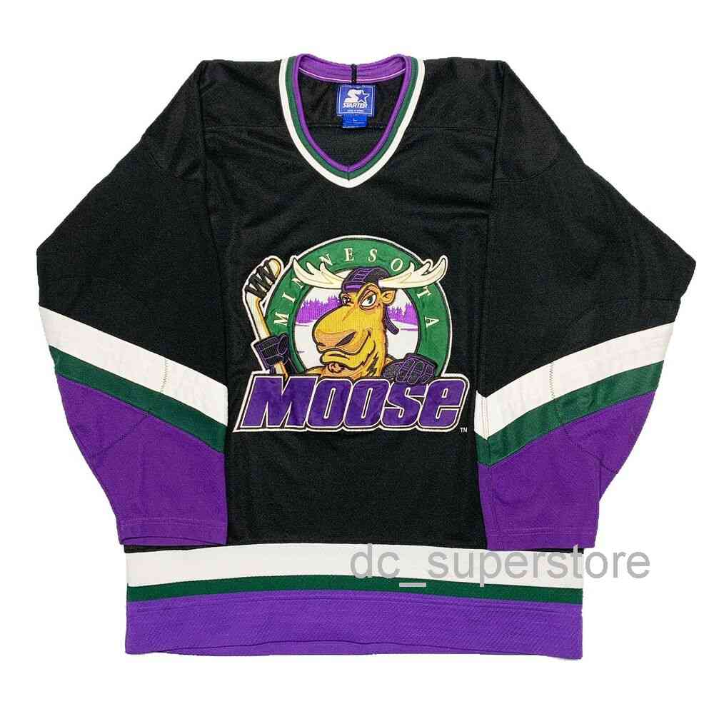 

Custom sewing Rare Minnesota Moose Hockey Jersey Mens Hockey Jersey XS-6XL, Black