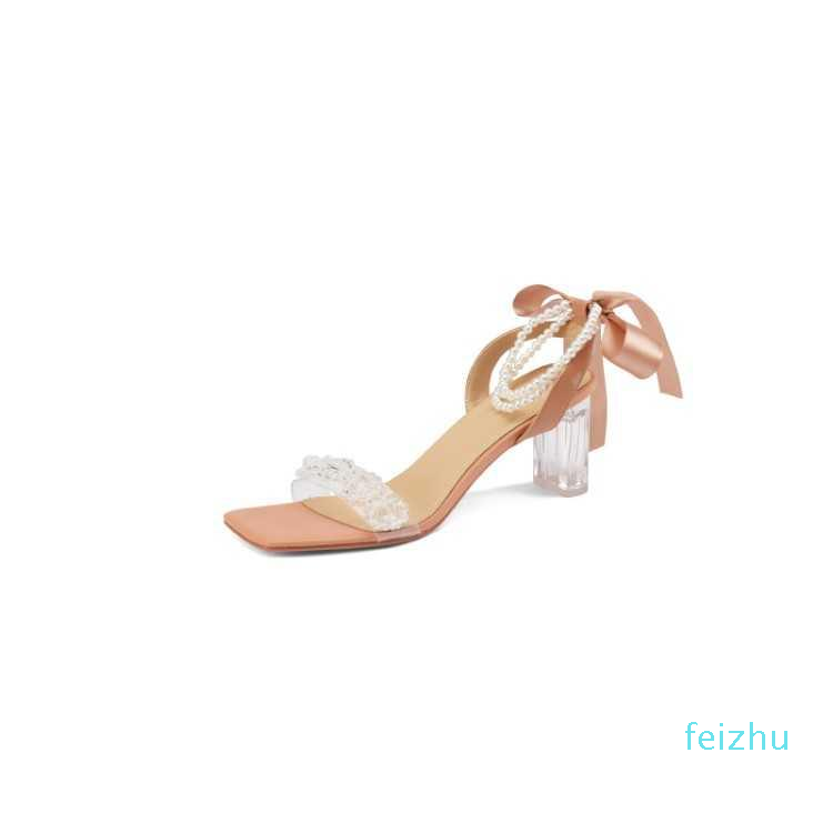 

Dress Shoes Summer Sandals Riband String Bead Pumps Genuine Leather High Heels Party Wedding Prom Woman Fashion Elegant, Xing