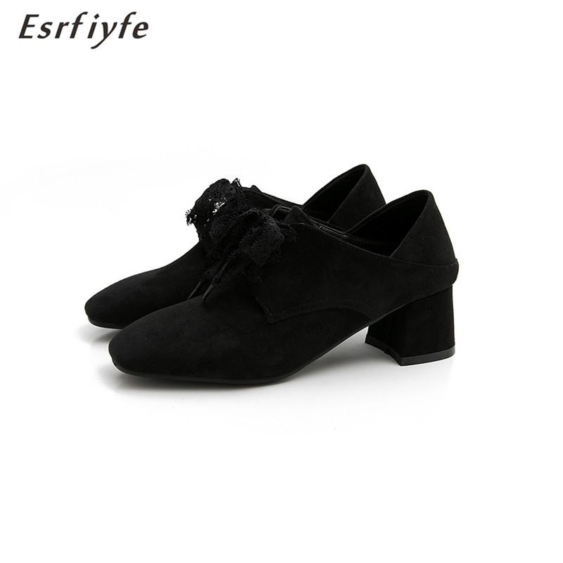 

Dress Shoes ESRFIYFE 2021 Fashion Women Pumps Thick Heels Lace Up Spring Summer Woman Square Toe Party Two Wear Slippers, Black