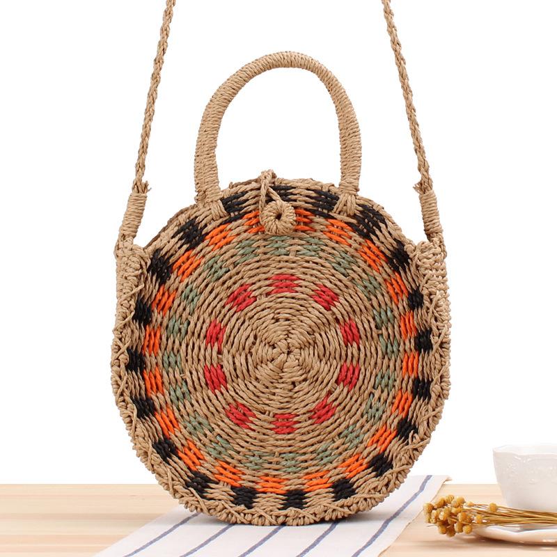 Duffel Bags Bag Female Ins Holiday Beach Woven Round Portable Shoulder Dual-purpose Versatile Casual Straw-image-702218299