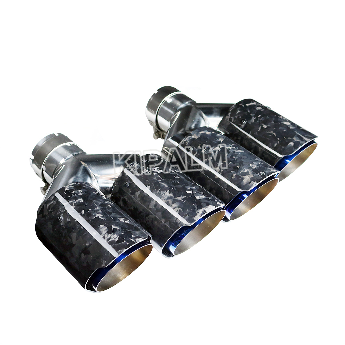

1 pair forged carbon fiber exhaust muffler burnt blue stainless steel car dual end tail pipe for BMW BENZ AUDI HONDA NISSAN