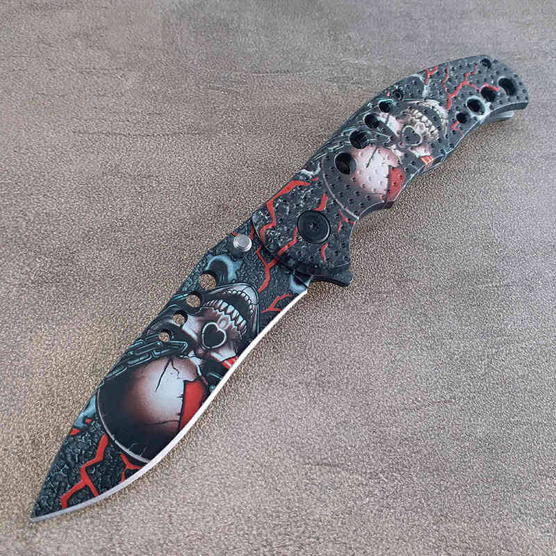 

3D Tech Red Skull Folding Tactical Knife High Hardness Sharp Blade Outdoor Camping EDC Hunting Survival Tool