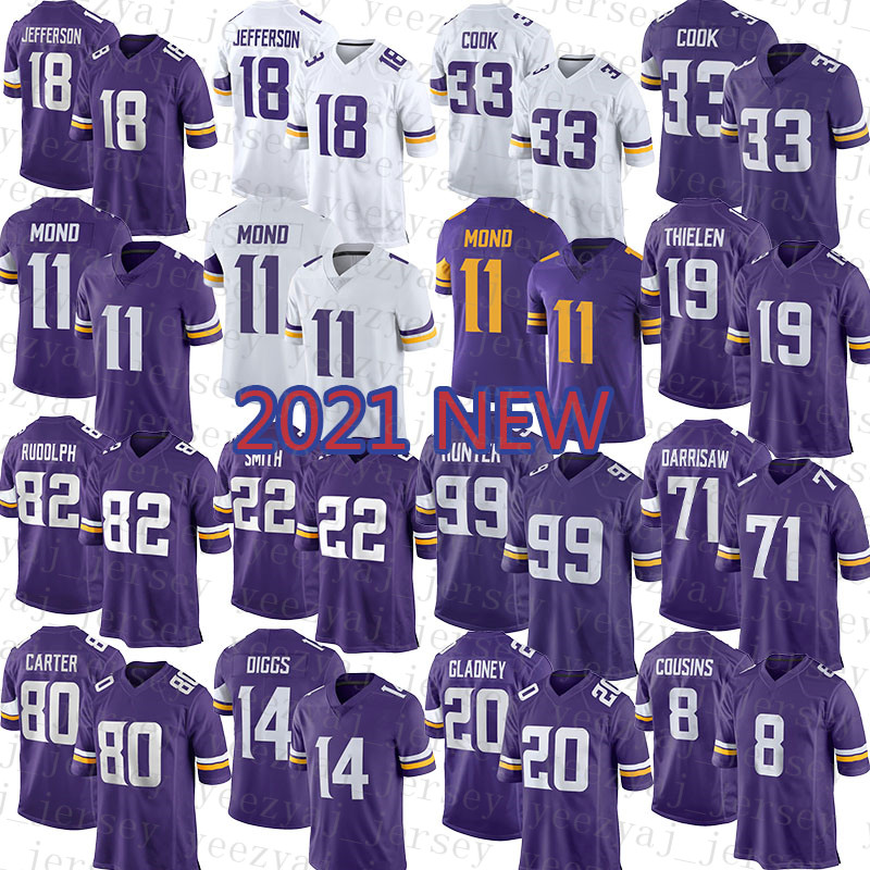

2021 New Minnesota Mens Vikings Women American Football Jersey Youth 11 Kellen Mond 18 Justin Jefferson 33 Dalvin Cook 99 Danielle Hunter 71 Christian Darrisaw, Mens-weijingren