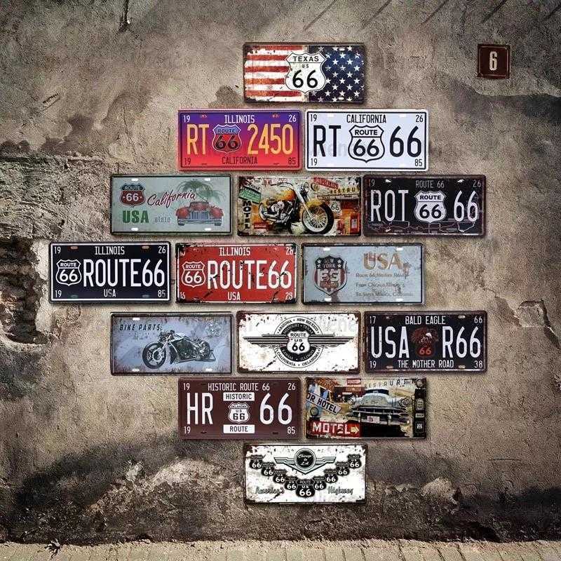 

Metal Tin Signs Route 66 Car Plate Vintage Bar Pub Home Iron Painting Wall Metal Tin Sign Art Decor Board Usa California 15x30cm