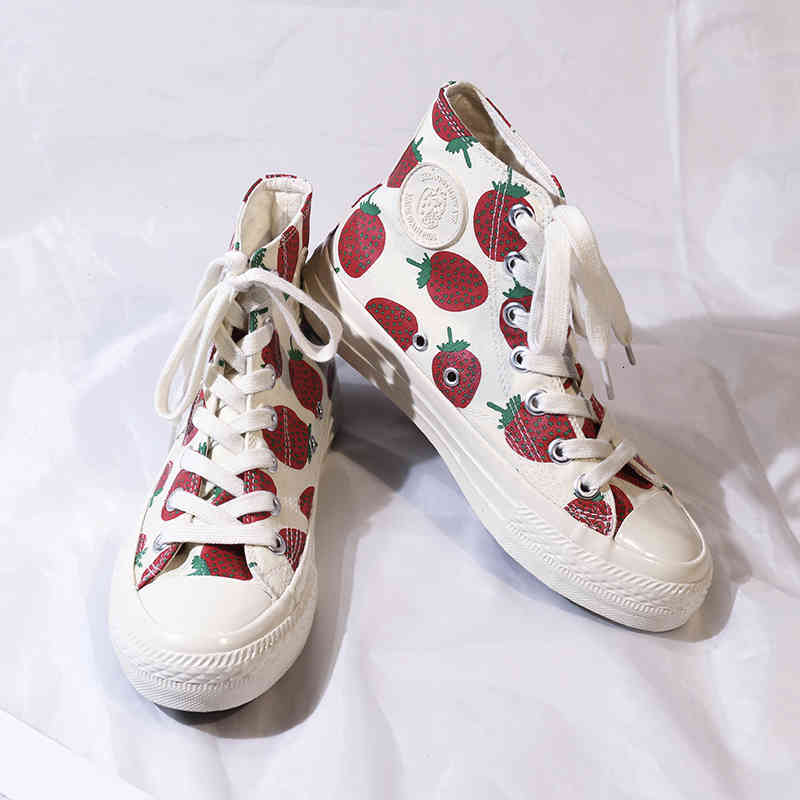 

Dress Shoes Canvas Women Strawberry Cute Sweet Girls Sneakers High Low Nice Quality Lady Fashion Vulcanized Street Ins Style ZO15, High top