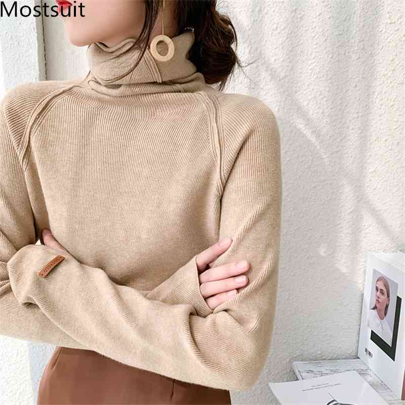 

Turtleneck Knitted Solid Basic Pullover Sweaters Women Long Sleeve Korean Fashion Casual Female Warm Tops Jumpers 210518, Black