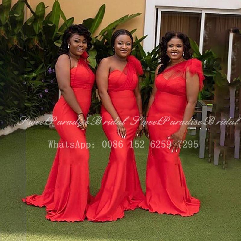 

Bridesmaid Dress Stunning Mermaid Dresses 2021 One Shoulder Vestidos African Women Red Formal Long Wedding Party Prom Gown