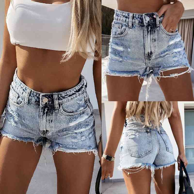 

fashion high waist womens shorts denim summer streetwear ripped hollow out hole jeans plus size 8, White;black