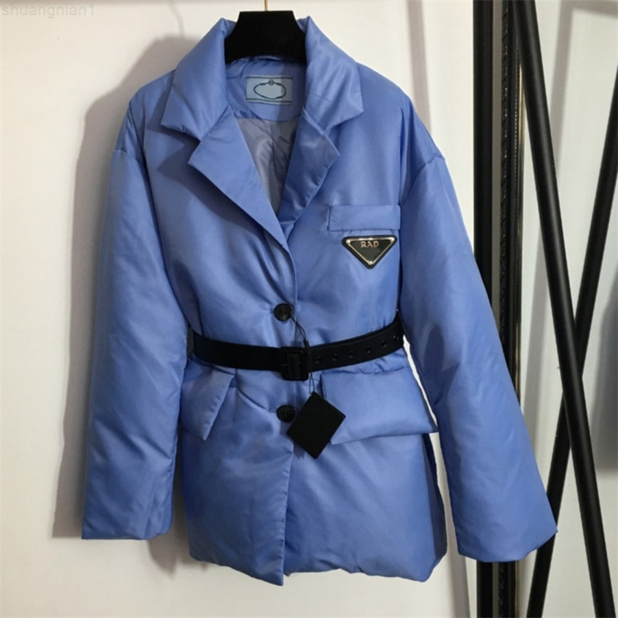 

Winter Designer women down jacket stand collar coat 98% high-end hooded bread jacket logo PD brand sky blue belt jackets girl super warm clothes wholesale, Not sold separately