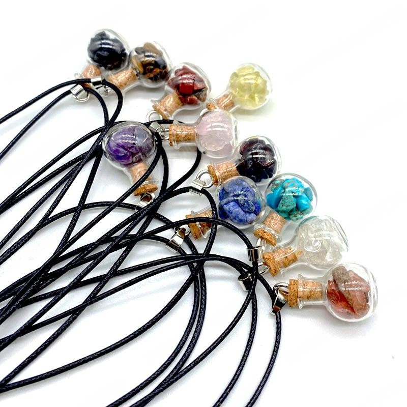 

Handmade Natural Crystal Stone Glass Bottle Silver Plated Pendant Necklaces For Women Men Party Club Decor Jewelry