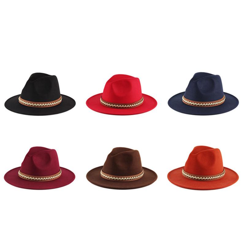 

Wide Brim Hats Autumn And Winter Men Women Felt Fedora Vintage Casual Floppy Panama Race Day Hat With Belt 7 Colors, White