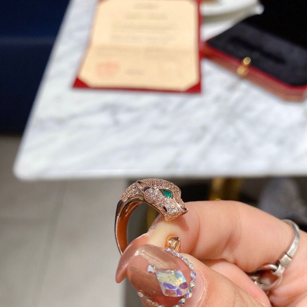 

American European Luxury and Explosion Ring 18k Gold New c Home Nail Rose Full Diamond Leopard 1 with Box 03