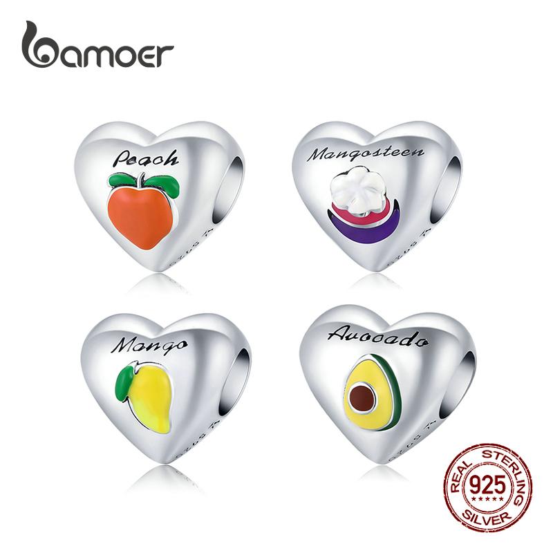 

Other Bamoer Silver Fruit Heart Bead 925 Sterling Love Peach Avocado Charm For Original Bracelet DIY Making Mangosteen Mango