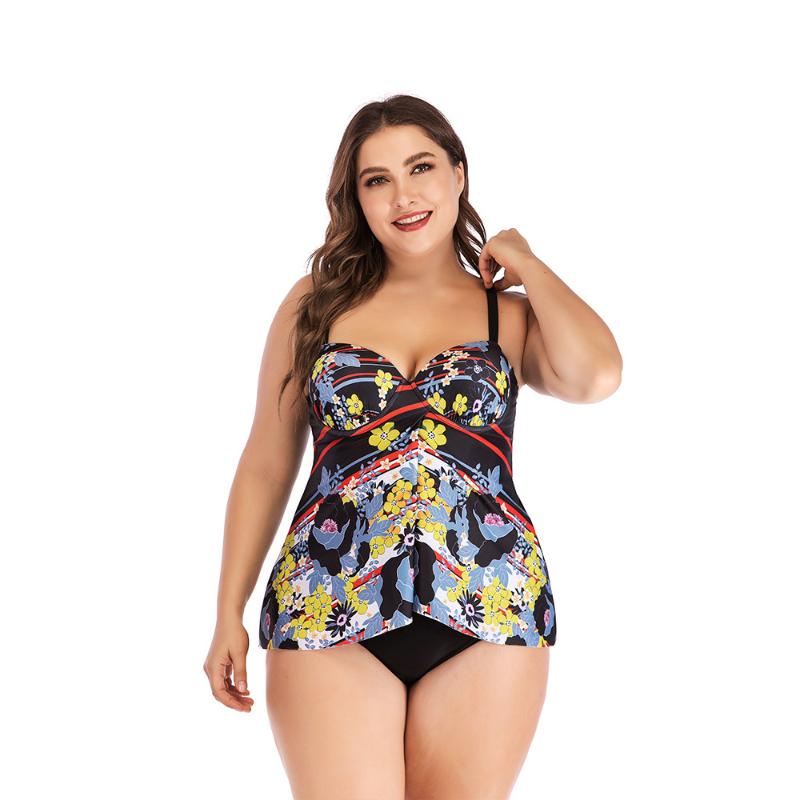 

Women's Swimwear Plus Size Tankni Sets Padded Big Bathing Suit Beach Wear Dress Open Front High Waist Short, Multi