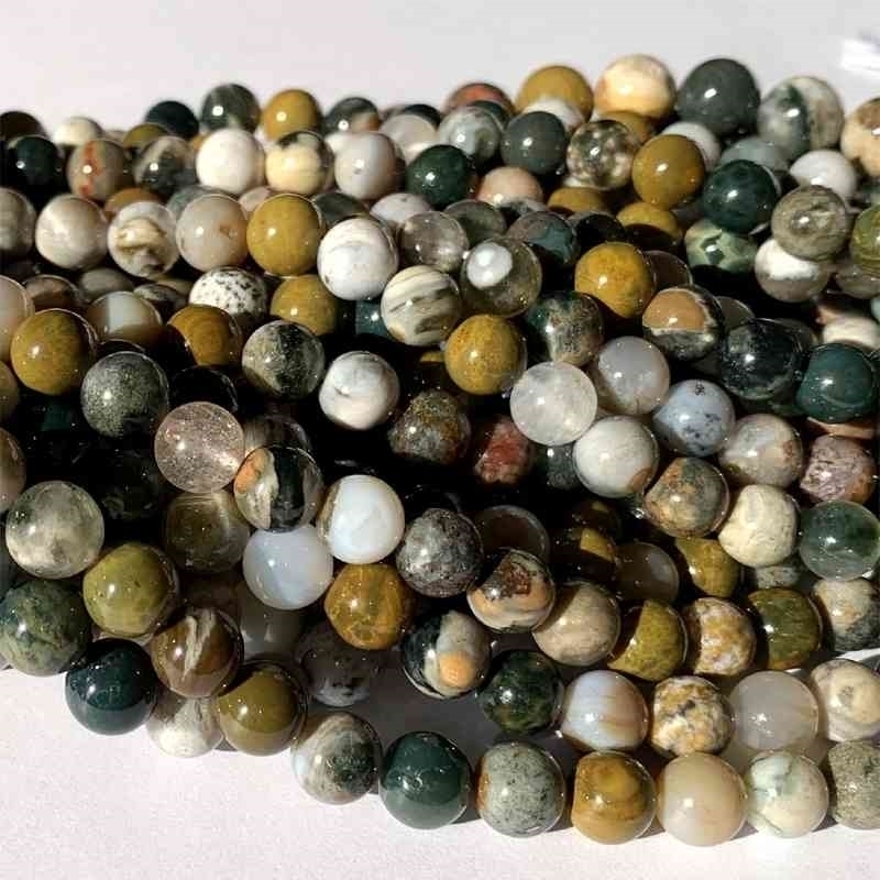 

15" Natural Genuine Green Yellow White Ocean Jasper Round Loose Gemstone Jewelry Necklaces Bracelets Gemstones Beads 06510