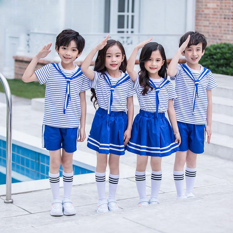 

Clothing Sets Kid Korean Japanese School Uniform For Girls Boys Blue Sailor Style Striped T Shirt Top Shorts Skirt Clothes Set Student Outfi, Boys top shorts