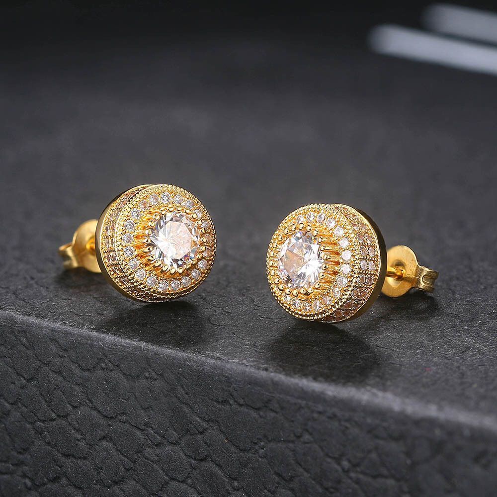 

Hip-hop microset full CZ diamond stud earrings men hipster 18k gold-plated luxury jewelry