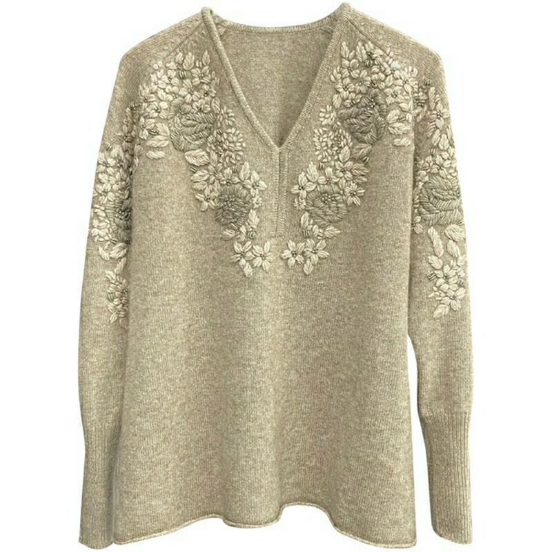 

Women's Sweaters 2021Autumn Winter Women Sweater Long Sleeve Casual Embroidered VNeck Pullovers Female Warm Knitted JumperR1661, White;black