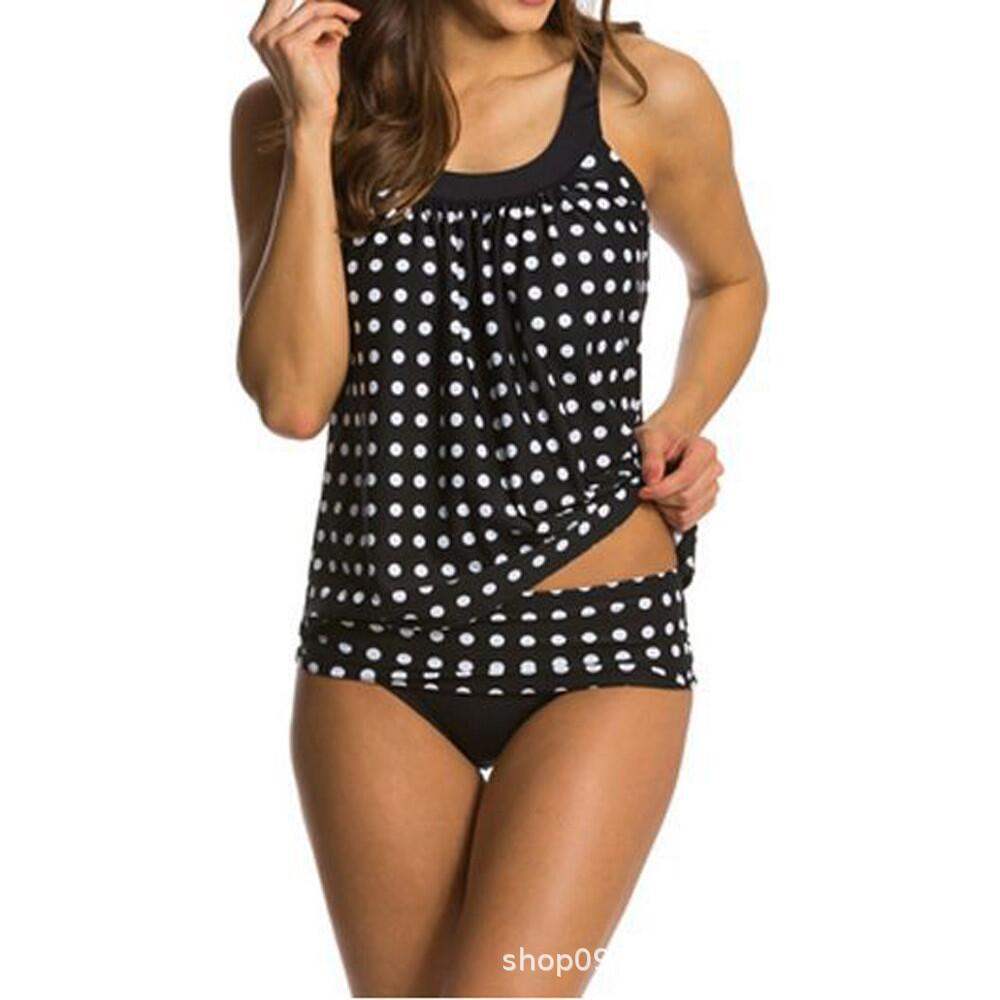 

swimwear bikini women's with black background and white dots, White;black