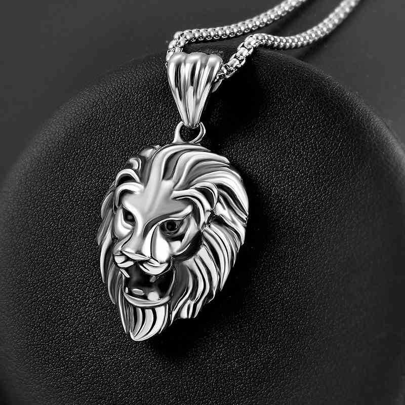 

Animal Long Hair Lion Head Pendant Necklace for Men Fashion Sliding Animal Hanging Necklace