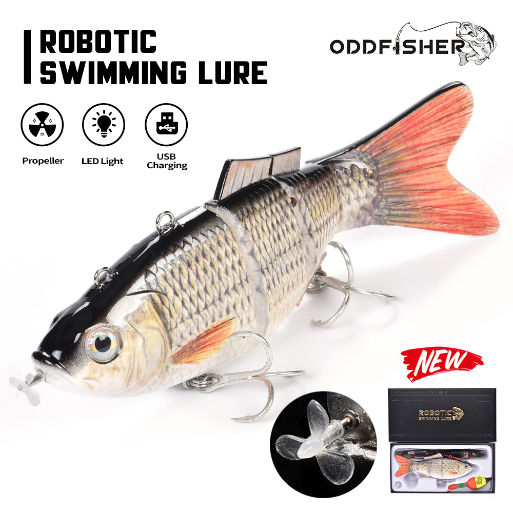 

Robotic Fishing Lure Electric Wobbler For Pike Electronic Multi Jointed Bait 4 Segments Auto Swimming Swimbait USB LED Light 40g 210415