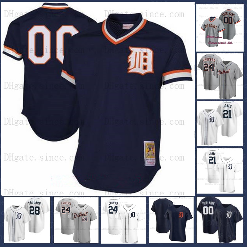 

Custom Detroit 24 Miguel Cabrera Jersey Goodrum Miguel Niko Jonathan Schoop Brandon Dixon Jeimer Candelario Kirk Gibson Baseball Jerseys 6XL, Blue;black
