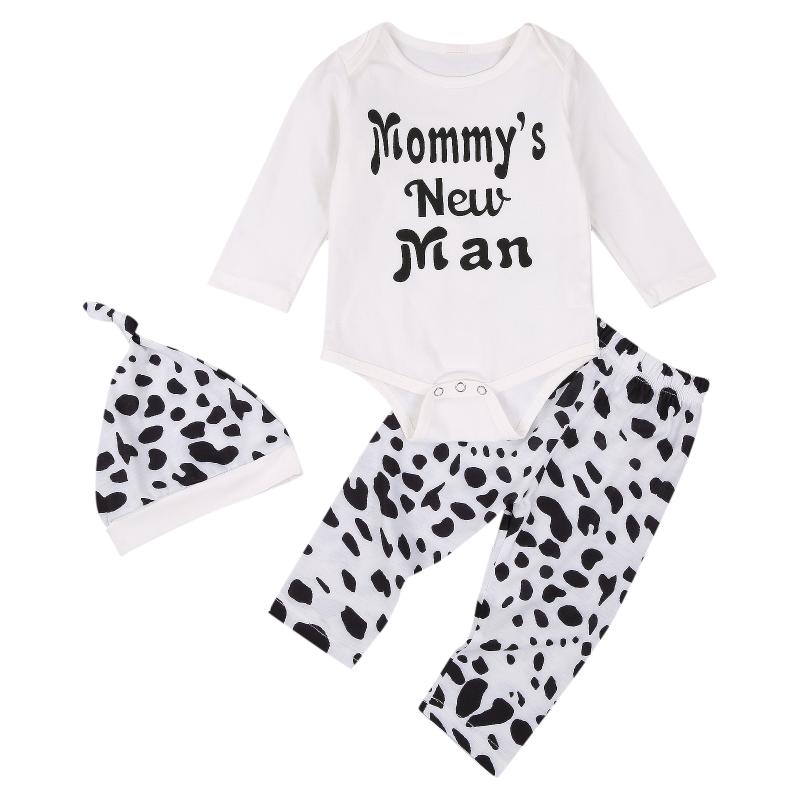

Clothing Sets 2021 Fall Spring Toddler Baby Girls Boys Set Infant Striped Long Sleeve Bodysuit + Cow Print Pants Hat 0-18M Outfits, White