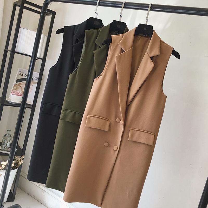 

Women's Vests 4XL Casual Blazer Women Vest Coat Office Lady Long Suit Gilet Spring Autumn Female Plus Size Pockets Waistcoat Sleeveless Jack, Black