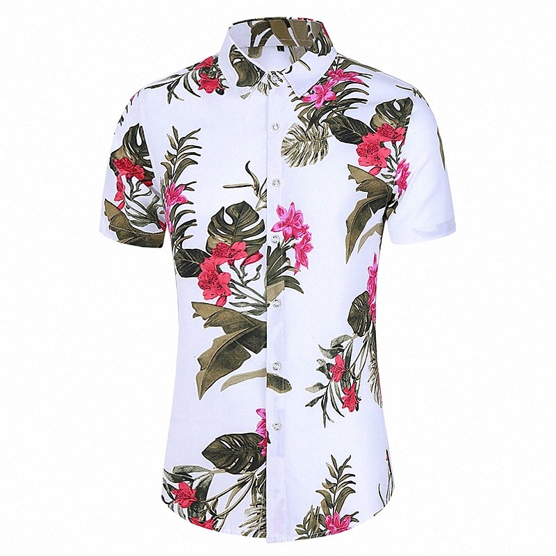 Men's Shirt Floral Plus Size Button Down Collar Daily Weekend Print Short Sleeve Tops Basic White Black b9cb#