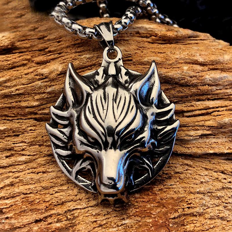 Pendant Necklaces Classic Stainless Steel Viking Wolf Head Necklace Norse Amulet Jewelry Punk Street Hip-hop Animal Gift-image-699635916