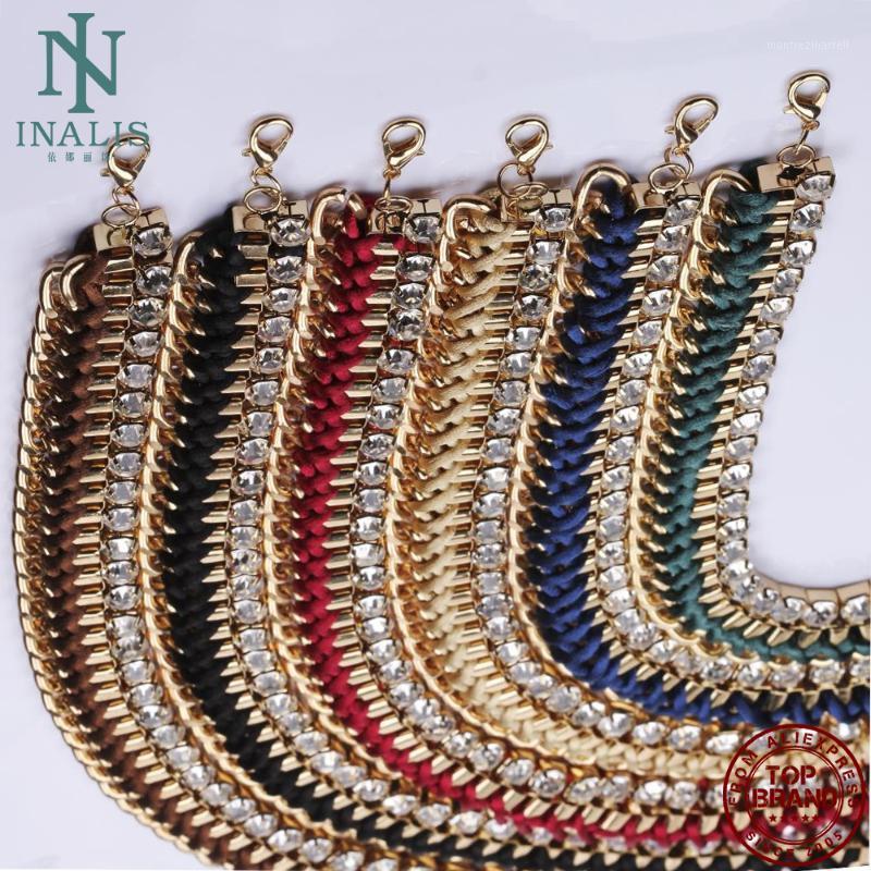 

Chains INALIS Metal Necklaces For Women Green Rope Geometric Cubic Zirconia Classic Twisted Singapore Chain Cool Girl Fashion Jewelry