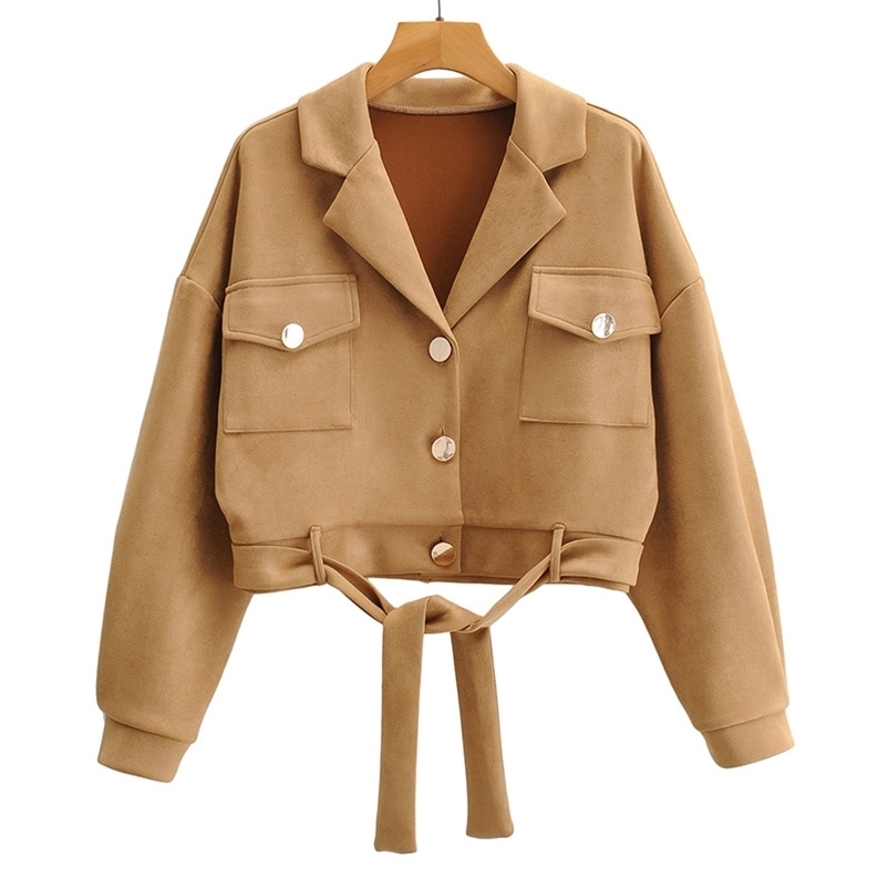 

Spring Arrival Women Long Sleeve Solid Color short jacket Casual Streetwear Soft and Comfortable Size L 210524, Champagne