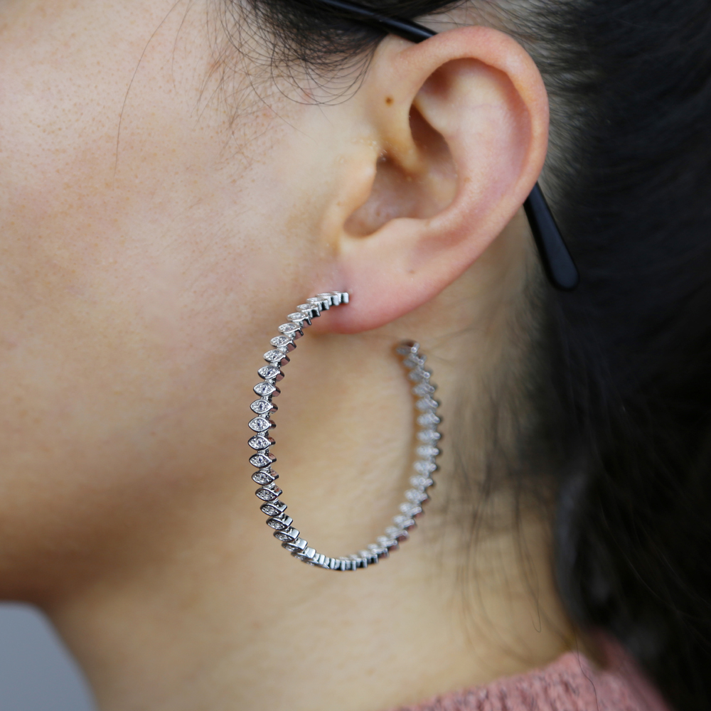 

New Gold Silver Color Fashion Wedding hoop earring Jewelry Big Crystal Eye Shape 50mm Earrings Circle Round Earrings for Women