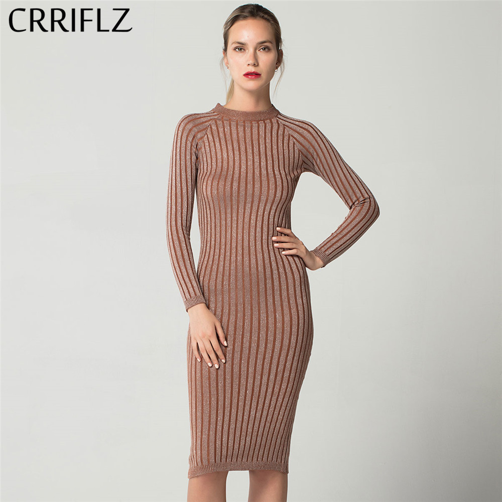 

Slim Bright Silk Dress O Neck Knit Long Sleeve For Women Bodycon Pencil Office Lady CRRIFLZ Spring Autumn Collection 210520, Wine red