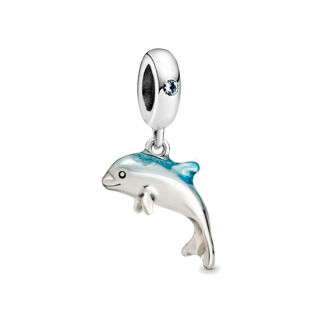 

Fine jewelry Authentic 925 Sterling Silver Bead Fit Pandora Charm Bracelets Shimmering Dolphin Dangle Charms Safety Chain Pendant DIY beads, Bronze;silver